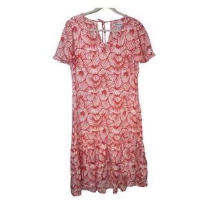 Tommy Bahama Women's Sz S Red & White Print Tiered Cap Sleeve Shift Dress
